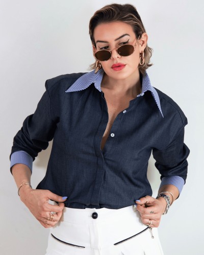 Chemise « dos nu » Bleu Jean