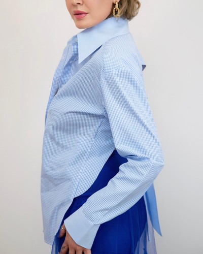 Chemise « dos nu »  VICHY bleu ciel detail bleu ciel