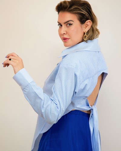 Chemise « dos nu »  VICHY bleu ciel detail bleu ciel