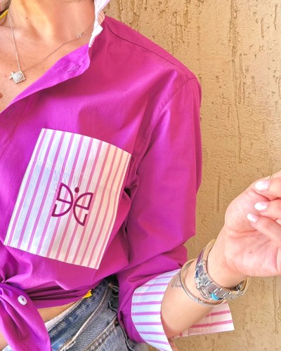 Chemise Violet à Rayures Rose et Blanches