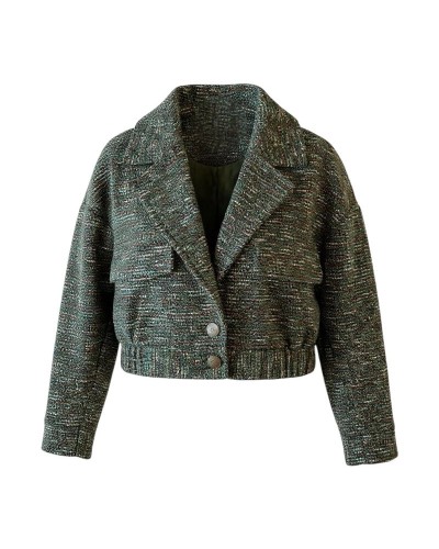 Veste courte en tweed texturé Verte