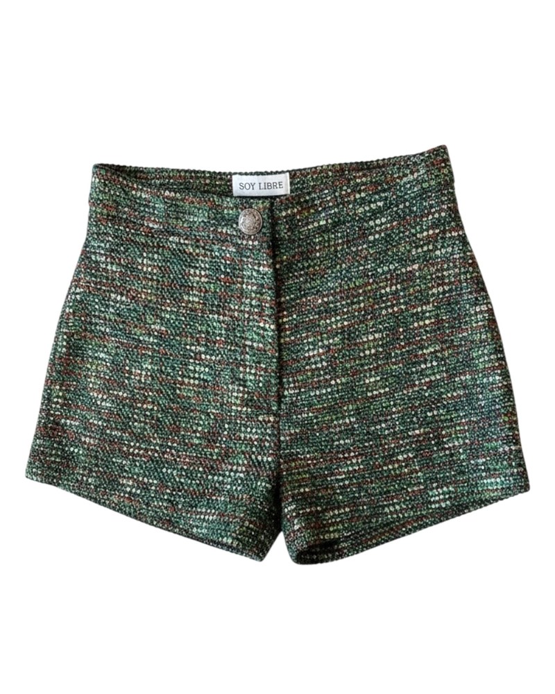 Short maxi court en tweed texturé Vert